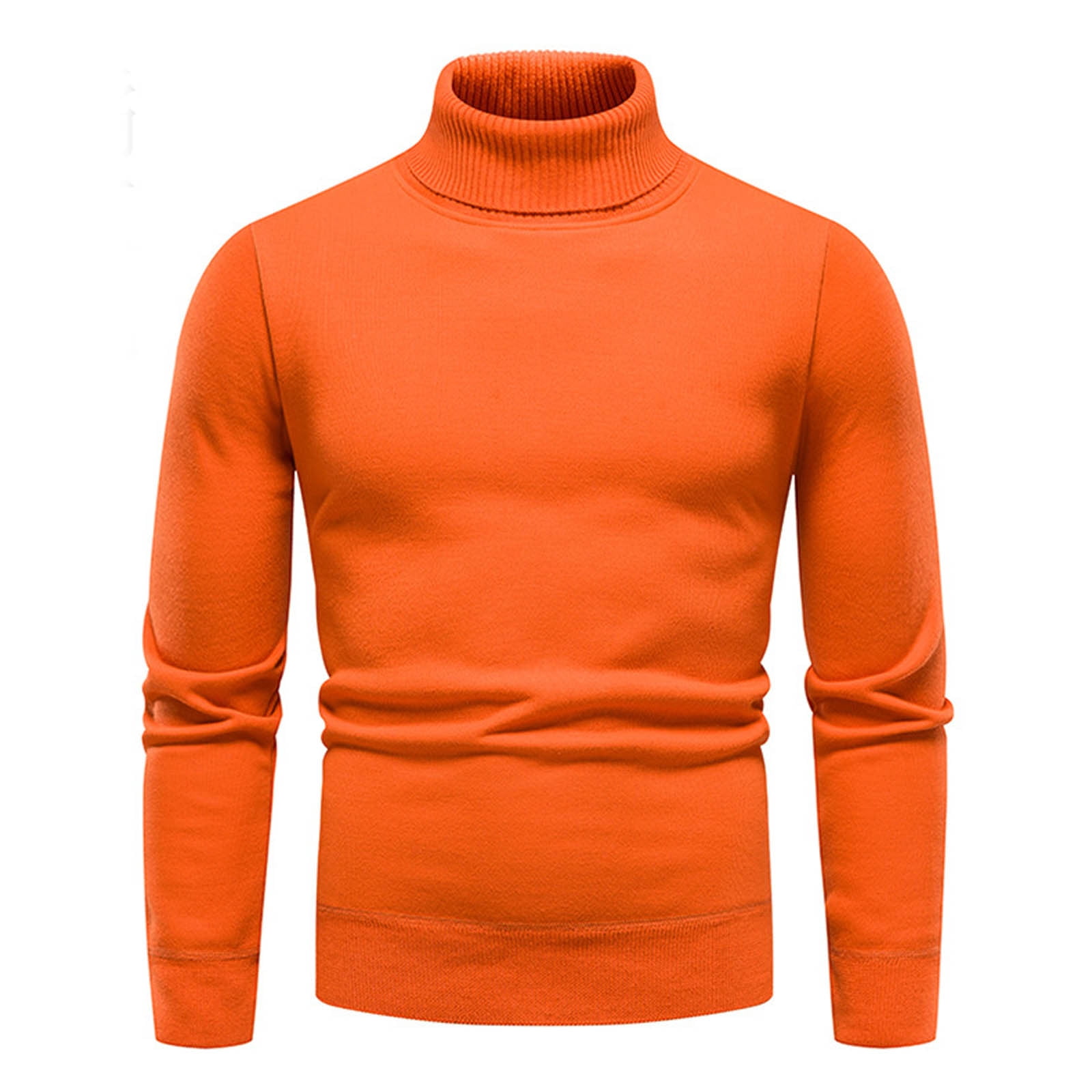 Dolkfu Sweaters for Men Orange Turtleneck Slim Fit Knitted Sweater