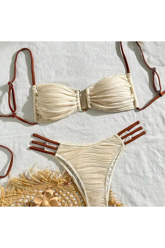 Swimsuit Sets for Women Textured Sexy Two Piece Bikini Sets Thong Cheeky High Cut Beachwear Women L