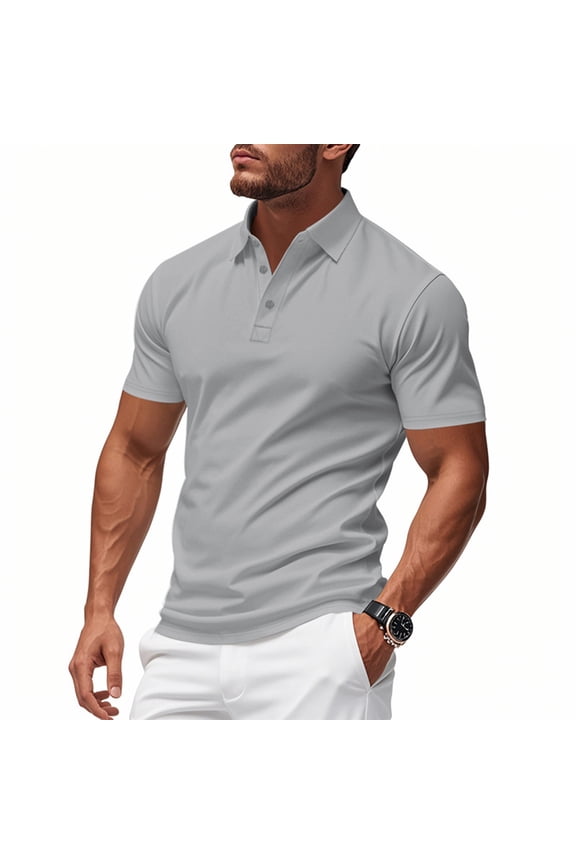 T&nbsp;Shirts&nbsp;for Man Short Sleeve Collared Retro Vintage Gray Tops Minimalist Solid Polos Dress&nbsp;Shirts&nbsp;for Men