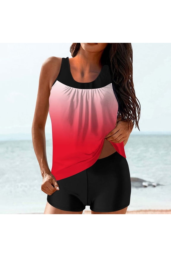 Tankini Swimming Suits for Women High Waisted Two Piece Swim Sets Modest Tank Top Boyshorts Womens Swim Top 2X