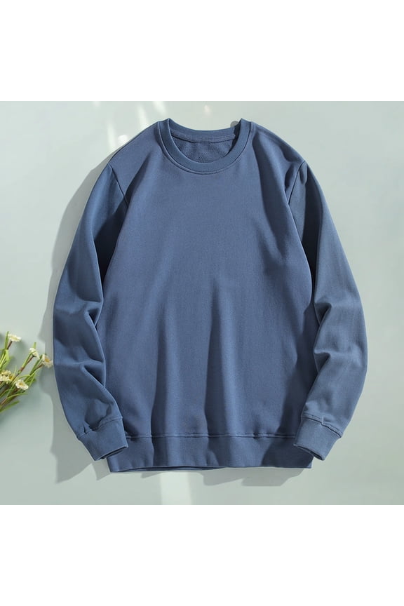 Tee Shirts Men Cotton Plus Size Crew Neck Long Sleeve Solid Loose Sweatshirt Tops for Man,M