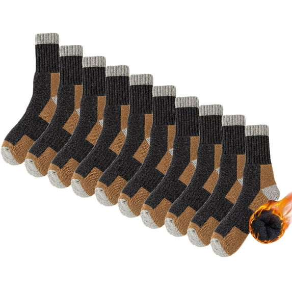 Dolkfu Thicken Socks Mens 10-13 Green Fleece Lined Cotton Crew Socks Warm 5 Pack Cozy Socks Men