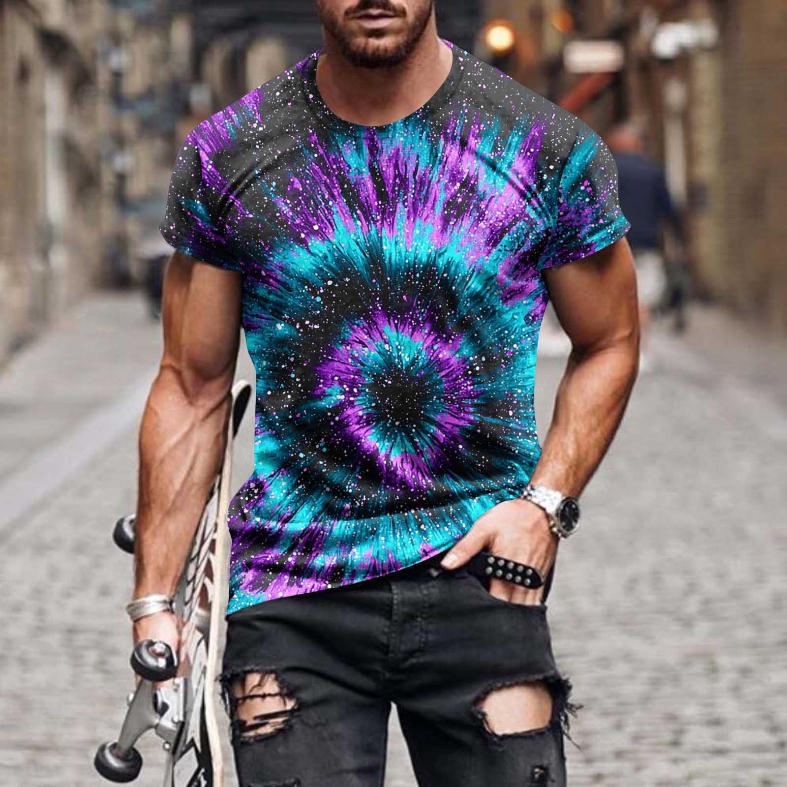 Dolkfu Tie-Dye Comfort Colors Tshirt Crew Neck Pull-On Purple