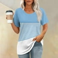 thumbnail image 1 of Dolkfu Top for Women Round Neck Short Sleeve Casual Striped Loose Fit Color Block Tunic Tops Shirts for Woman，2XL, 1 of 7