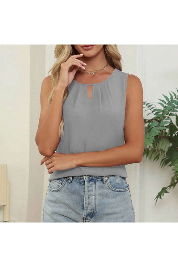 Tops Women Cotton Linen Smocked Camisole Tops Loose Fit Keyhole Neck Dressy Casual Womans Shirts L
