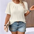 thumbnail image 1 of Dolkfu Tops for Women Short Sleeve Business Casual Crew Neck Beige T-Shirts Smocked Plus Size Woman Shirts L, 1 of 5