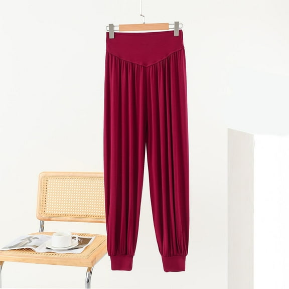 Dolkfu Trendy Women Pants Red High Rise Lounge Yoga Pajama Pants Comfy Jogger Pjs Bottoms Women's Casual Pants M