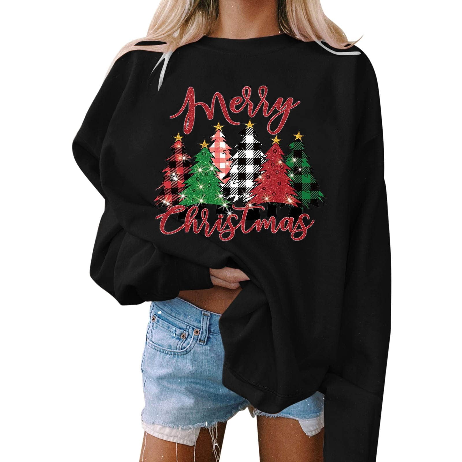 Dolkfu Trendy Women's Sweatshirts Xmas Loose Fit Fall 2025 Tops Leisure