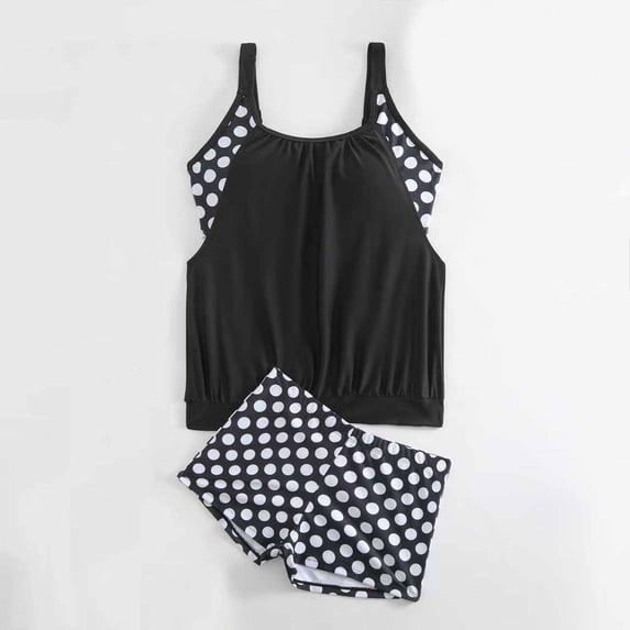 Dolkfu Tummy Control Women's Swim Suits High Waisted Tankini Sets Modest Two Piece Polka Dot Womens Swimwear L