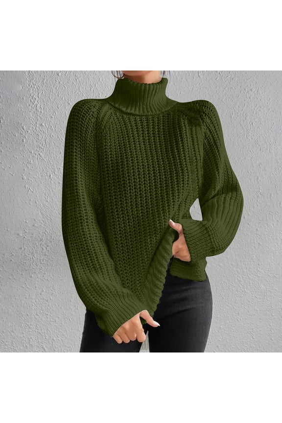 Turtleneck Womens Sweaters Winter Pullover Green Chunky Solid Long Sleeve Comfy Sweater Ladies Tops,M