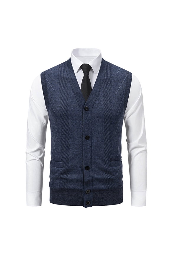 V-Neck Mens Fashion Sweater Argyle Print Button Down Gray Sweater Cardigan Sleeveless Fleece Lined Mens Vests L
