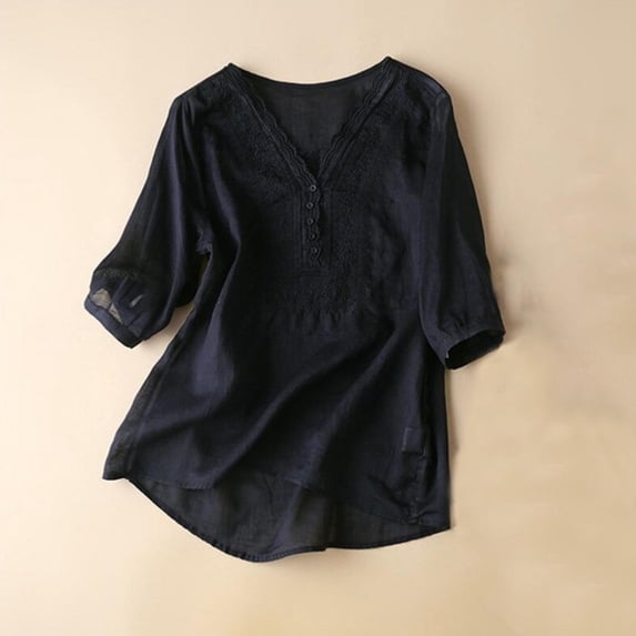 Dolkfu V-Neck Oversized Tshirts for Women Black Short Sleeve Tops Stylish,Casual Embroidered T-Shirts Women'S Tops