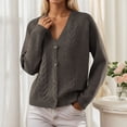 thumbnail image 1 of Dolkfu V Neck Sweaters for Women Button Down Gray Cable Knit Sweater Cardigan Knit Solid Blouse Sweaters for Women XL, 1 of 6