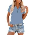 thumbnail image 1 of Dolkfu V Neck Tops for Women Short Sleeve Loose Fitting Blue T-Shirts Button Raglan Pullover Womens Shirt 5X, 1 of 8