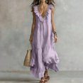 thumbnail image 1 of Dolkfu V-Neck Women'S Summer Fall Dresses Purple Sleeveless Side Split Maxi-Length Peasant Dresses Flowy Modern Solid Relaxed Fit Dresses Purple,Xl, 1 of 5