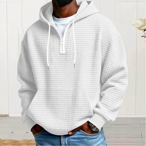Dolkfu Waffle Hoodies for Women Quarter Zip Sweatshirts Plus Size Pullover Hooded Mens Shirt S