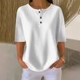 thumbnail image 1 of Dolkfu Waffle Womens Tops Trendy White Short Sleeve Crew Neck T-Shirts Button Henley Woman Shirts L, 1 of 4