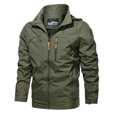 Dolkfu Waterproof Men Jackets on Clearance Solid Color Detachable Hood Full Zip Windbreaker Jackets Men's Coat Warm L