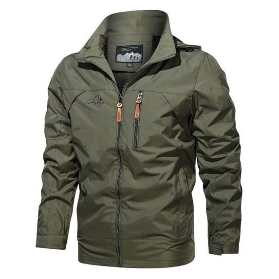 Dolkfu Waterproof Men Jackets Solid Color Detachable Hood Full Zip Windbreaker Jackets Men's Coat Warm L