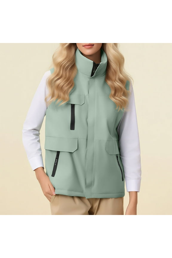 Waterproof Womens Winter Jacket Green Sleeveless Windbreaker Softshell Hiking Vest Womens Coat XL