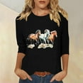 thumbnail image 1 of Dolkfu Western Tops for Women 3/4 Sleeve Vintage Loose Fit Crew Neck Horse Printed Casual T-Shirt Shirts for Woman L, 1 of 4