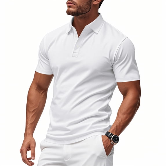Dolkfu White Graphic Tees Collared Short Sleeve Retro Vintage Tops Minimalist Solid Polos Mens Graphic T-Shirts