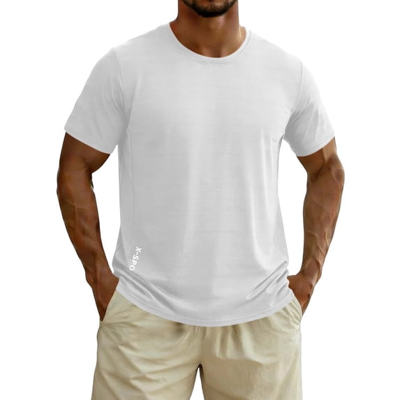 Dolkfu White Men'S Dress Shirts Short Sleeve Pull-On Crew Neck Refreshing Tops Modern Minimalist Solid T-Shirts White,Xxxxl