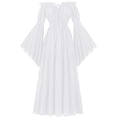 thumbnail image 1 of Dolkfu White Summer&Fall Dresses for Women Boat Neck Maxi Long Sleeve Refined Fit & Flare Dresses Cotton Blend Waist Cinched Solid Dresses White,Xl, 1 of 4