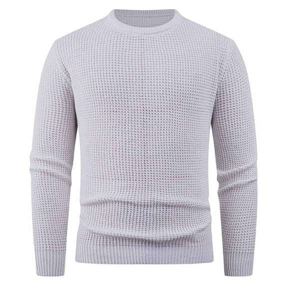 Dolkfu White Sweaters for Men Casual Pullover Sweaters Crew Neck Slim Fit Knit Shirt Men M