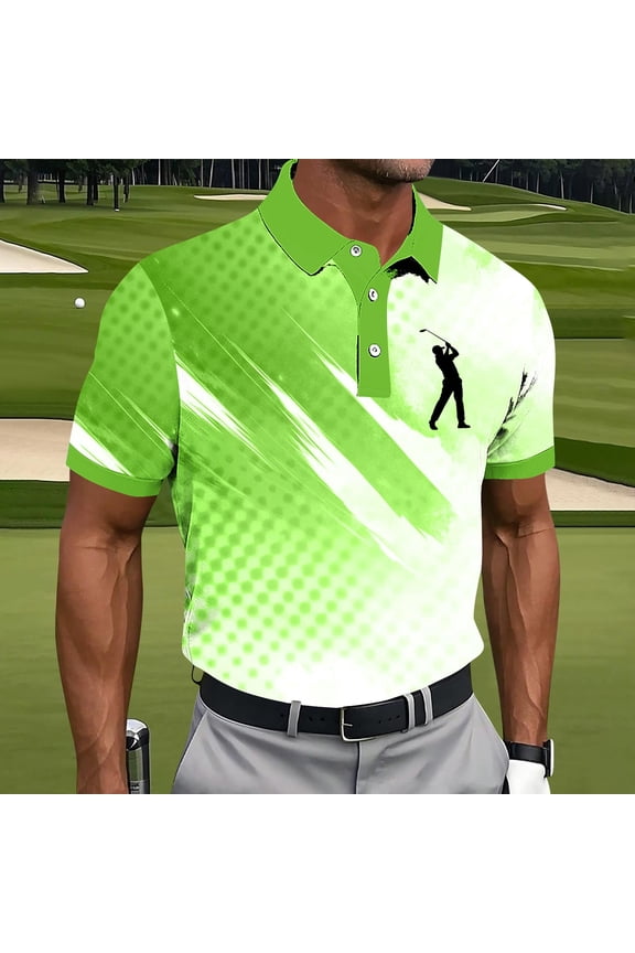 White T Shirts for Men Short Sleeve Green Golf Collared Tops Refreshing Polka Dot Polos Mens T-Shirts