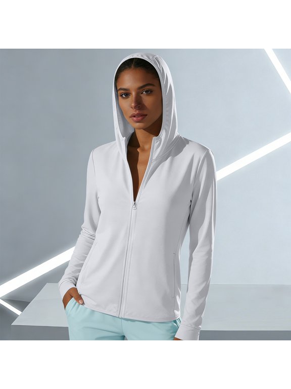 White Women'S Coats, Jackets & Vests Full Zip Zip Mock Neck Sunflower Print Long Sleeve Performance Solid Casual Modern Jackets White,L