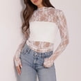 thumbnail image 1 of Dolkfu White Women'S Tops Lace Long Sleeve Crew Neck Pull-on Romance Fashion Solid Modern Blouses & Tops White,L, 1 of 5