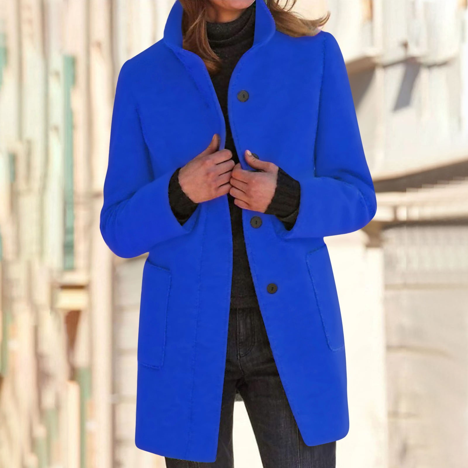 Dolkfu Winter Coat Women's Solid Color Woollen Coat Recreational Long ...
