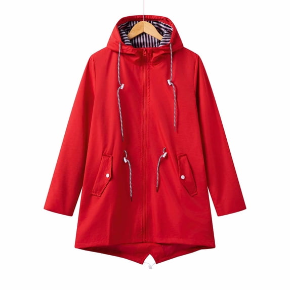 Dolkfu Winter Jackets for Women Red Waterproof Hooded Windbreaker Solid Zip Up Down Jacket Coat Women XL