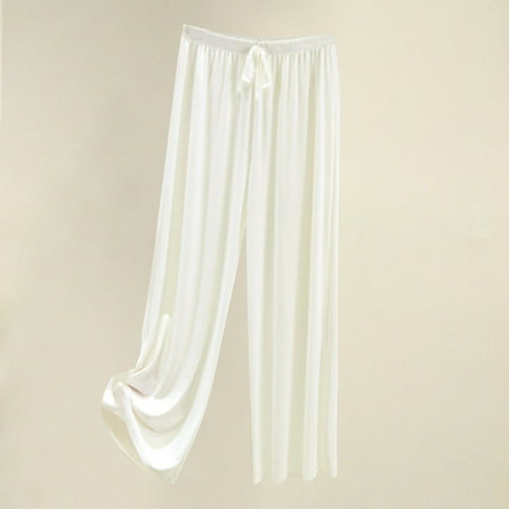 Dolkfu Winter Pants for Women Drawstring White High Waisted Pajama Pants Comfy Solid Pjs Bottoms Womens Trouser Pants L