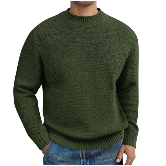 Dolkfu Winter Sweaters for Men Green Crew Neck Pullover Sweaters Waffle Solid Knit Shirt Men 3XL