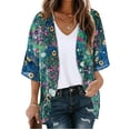 thumbnail image 1 of Dolkfu Womans Winter Jackets Women's Floral Print Puff Sleeve Kimono Cardigan Loose Chiffon Cover up Casual Blouse Tops, 1 of 6