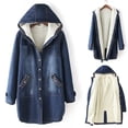 thumbnail image 1 of Dolkfu Women Jacket Hooded Fleece Lined Blue Denim Jacket Classic Fit Heavyweight Sherpa Long Jacket Womens Coat L, 1 of 9