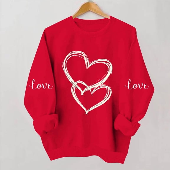 Dolkfu Women Sweatshirt Red Valentines Day Love Heart Plus Size Graphic Tees Funny Crewneck Pullover Womens Clothes L
