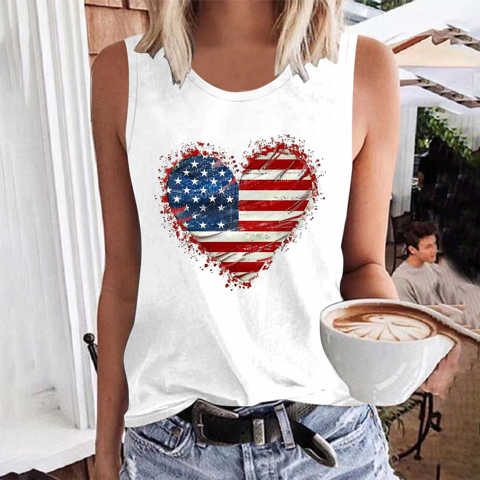 Scgirl Women's American Flag Tank Top - V-Neck Sleeveless Summer Shirt For 4th Of July & Everyday