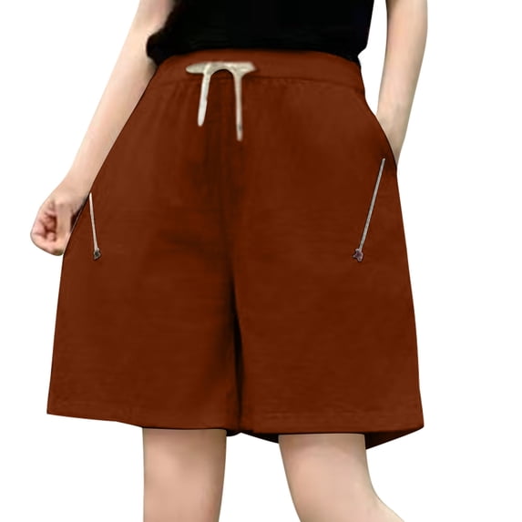 Dolkfu Women's Shorts Wide Leg Cotton Drawstring Shorts Plus Size Baggy Red Women's Shorts 2X