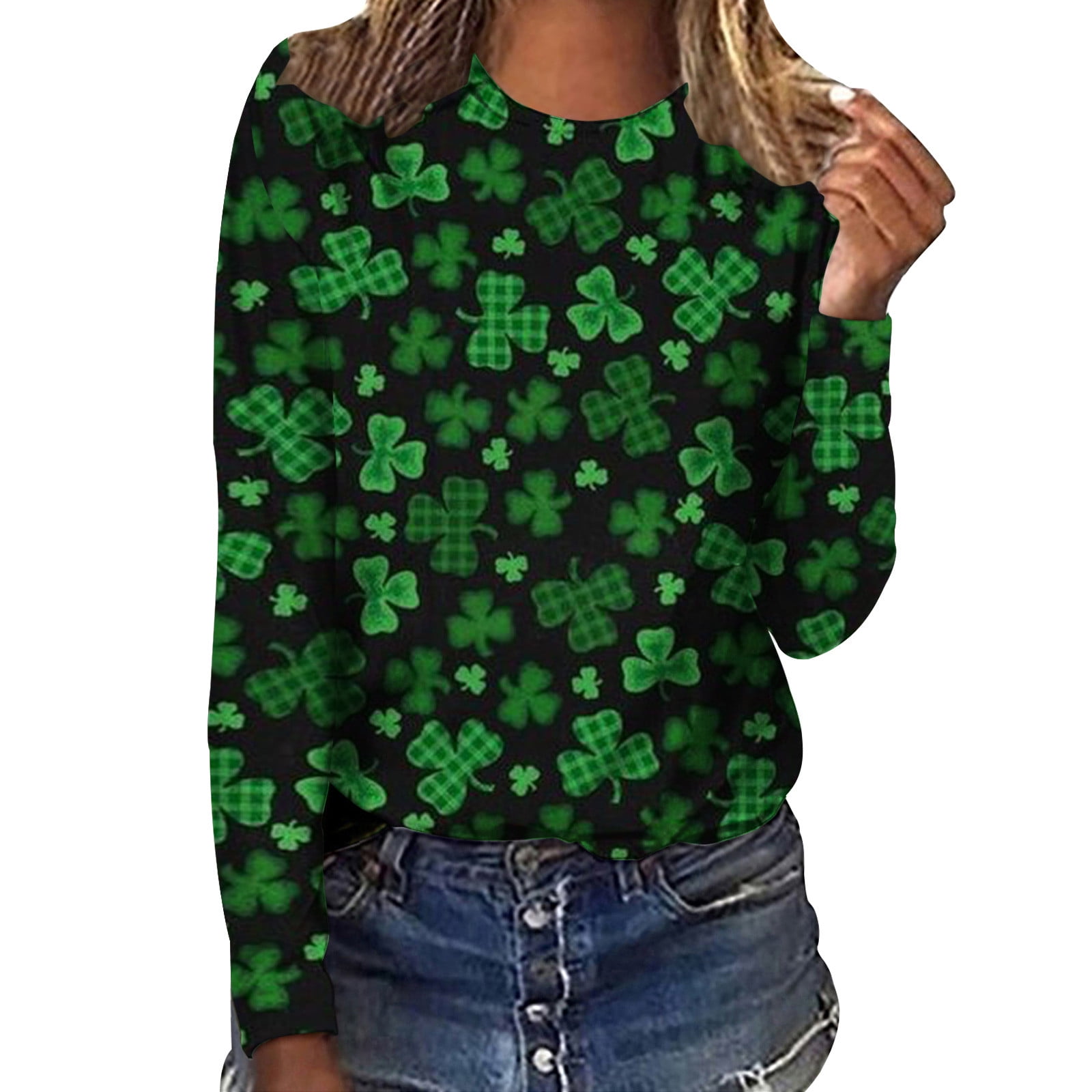 Dolkfu Womens Funny Graphic Tees Long Sleeve Green Shamrock Shirts ...