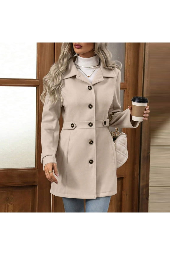 Womens Jackets Casual Thicken Beige Single Breasted Trench Coat Classic Fit Belted Overcoat Womens Winter Coat M