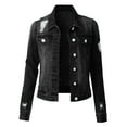 thumbnail image 1 of Dolkfu Womens Jackets Distressted Slim Fit Black Denim Jacket Ripped Button Down Jean Shacket Women Coats L, 1 of 4