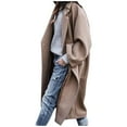thumbnail image 1 of Dolkfu Womens Jackets Wool Brown Notched Lapel Trench Coat Double Breasted Duster Long Jacket Women's Winter Coats 4XL, 1 of 5