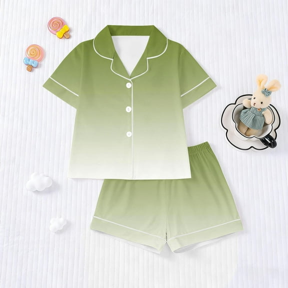 Dolkfu Womens Pajama Sets Button Down Short Sleeve Silk Sleepwear Sets Gradient Shirt Shorts Sleepwear for Women S