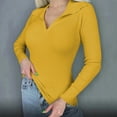 thumbnail image 1 of Dolkfu Womens Sweater Collared V Neck Yellow Solid Base Dressy Ribbed Sweater Ladies Tops,M, 1 of 5