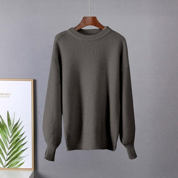 Dolkfu Womens Winter Sweaters Pullover Gray Elegant Sweater Blouse Crew Neck Dressy Solid Sweater Knit Tops for Women
