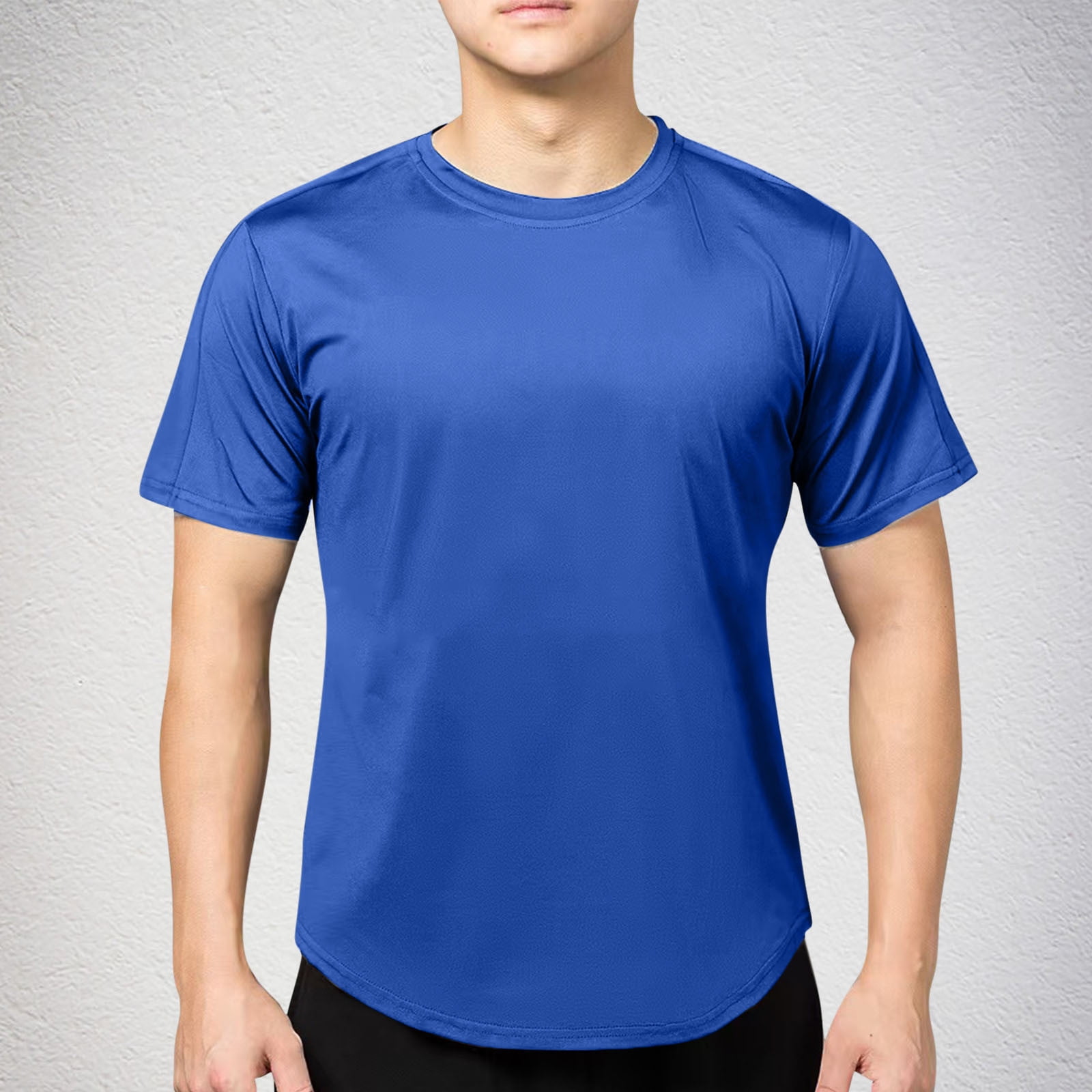 Dolkfu Workout Mens Shirts Short Sleeve Blue Crew Neck Solid Training