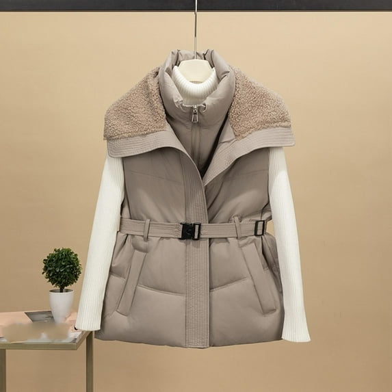 Dolkfu Yellow Womens Winter Jacket Fleece Lined Puffer Vest Sleeveless Doulble Layer Outerwear Coat Women's Coats XXL